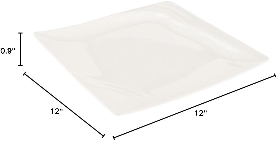Restaurantware Voga 12 x 12 Inch Serving Plates 10 Square Pasta Plates - Premium Top-Rack DIshwashable White Melamine Serving Platters Serve Appetizers Or Desserts For All Occasions