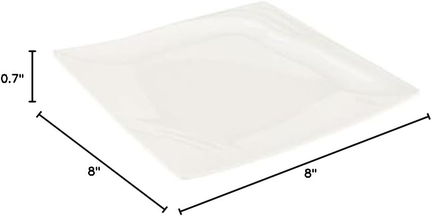 Restaurantware Voga 8 x 8 Inch Serving Plates 10 Square Pasta Plates - Premium Top-Rack DIshwashable White Melamine Serving Platters Serve Appetizers Or Desserts For All Occasions