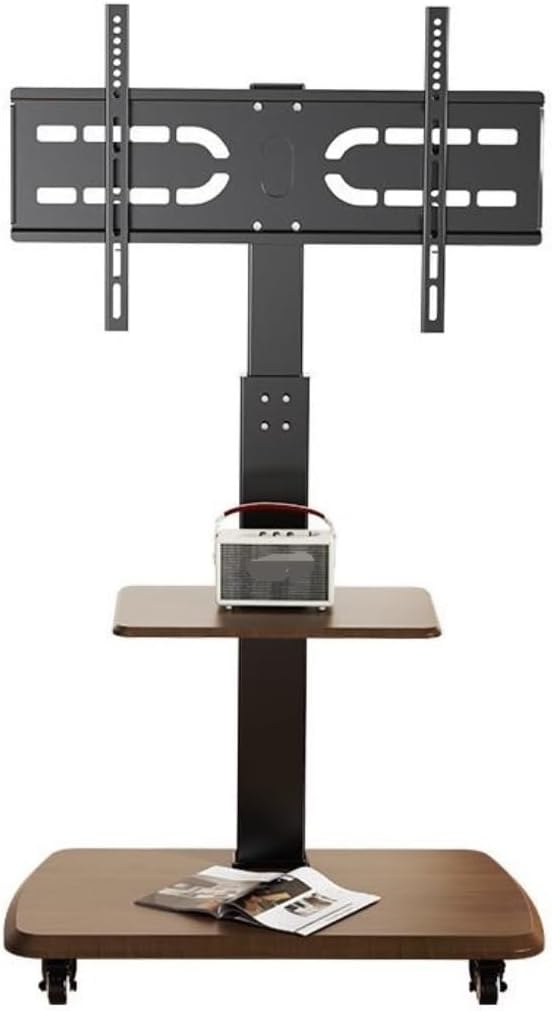Universal TV Stand TV Stand for Bedroom Mobile TV Stand for 32-80 Inch TVs, Height Adjustable TV Cart with Media Shelf Wood Base and Wheels, Holds Up to 132lbs Universal Television