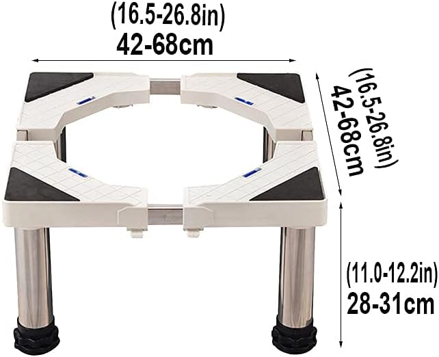 Washing Machine Stand Universal Anti-Rust Refrigerator Dryer Base Holder Bracket Adjustable Length/Width 42-68cm Heightened Stainless Steel Air Conditioner Pedestal (4legs 2