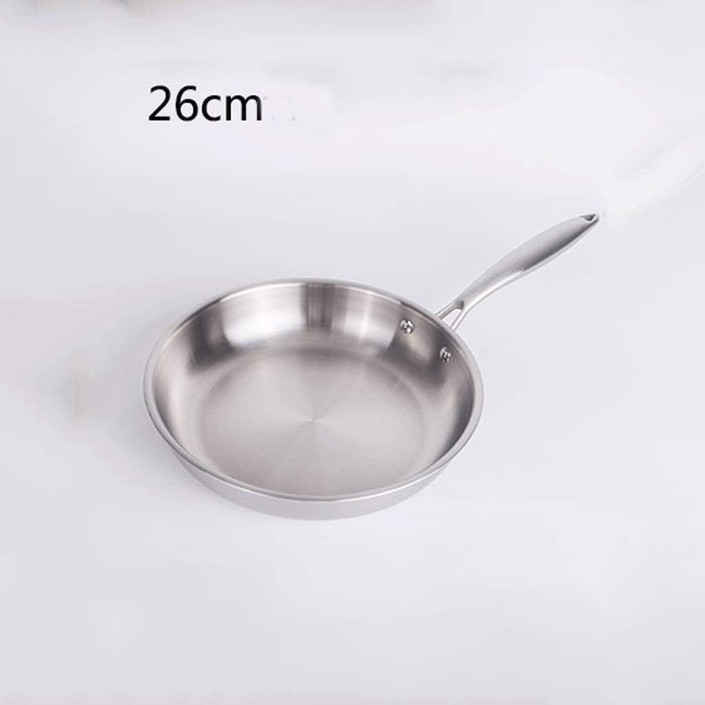 304 Stainless Steel Three Layer Steel Wok Noodle Pan Cooker Universal Flat Bottom Steak Frying Pan Uncoated(