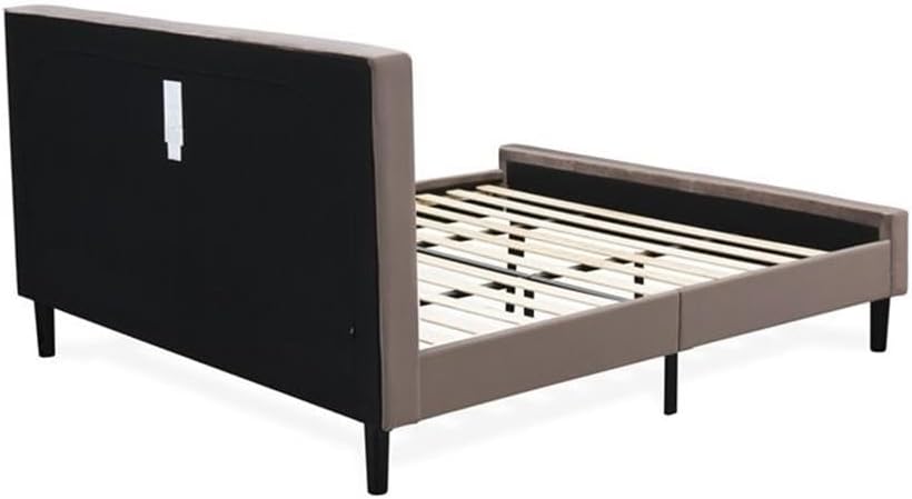 East West Furniture NL14K-1GA07 2 Piece Bedroom Set - King Size Button Tufted Bed - Brown Taupe Velvet Fabric Upholstered Headboard and a Distressed Jacobean Finish Nightstand