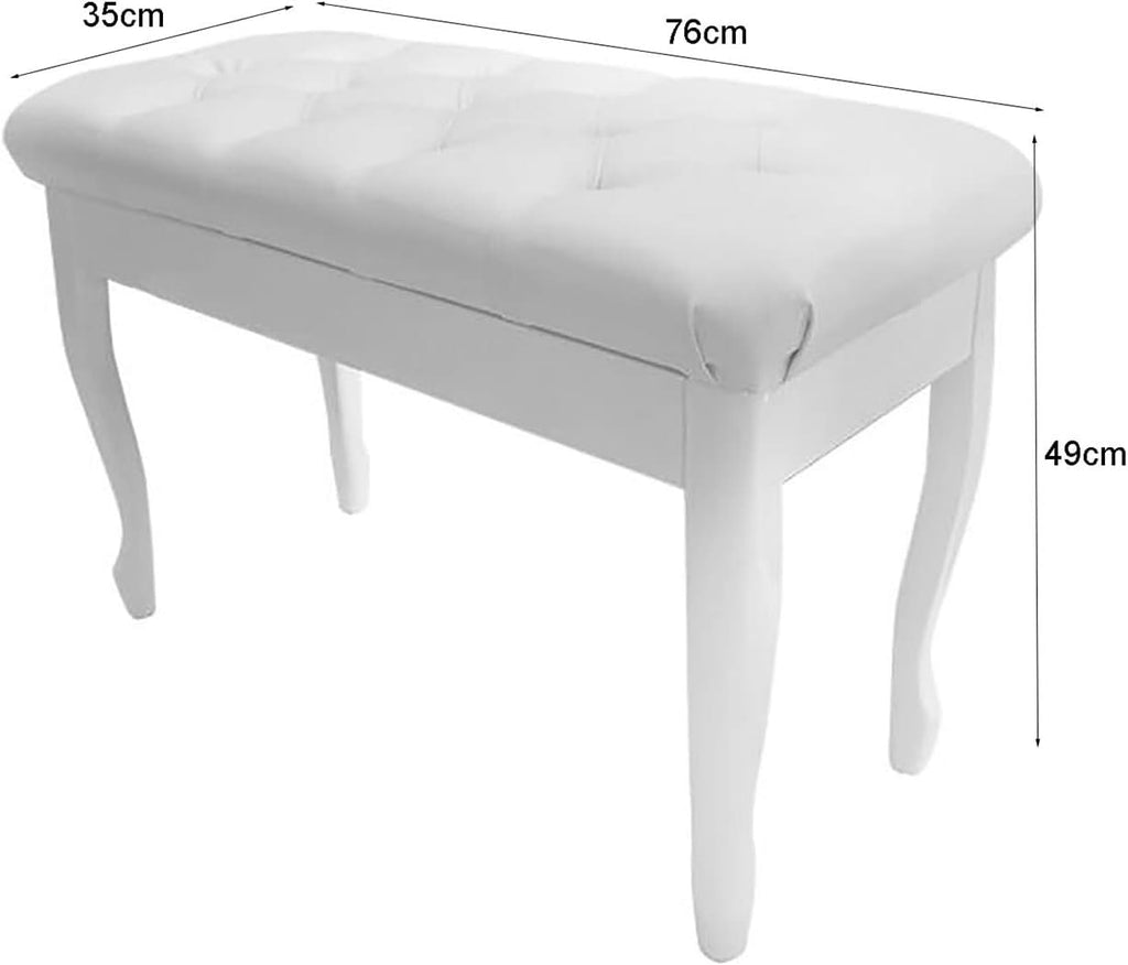 Piano Stool,Dressing Table Stoolduet Leather Piano Bench Deluxe Wood Piano Stool with Large Storage Box Keyboard Bench Vanity Stool,76 X 35 X 49Cm,Perfect for Home & Prof,White