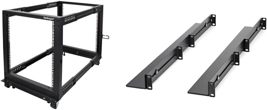 StarTech.com 12U 4-Post Mobile Server Rack and 1U 19' Universal Rack Mount Rails