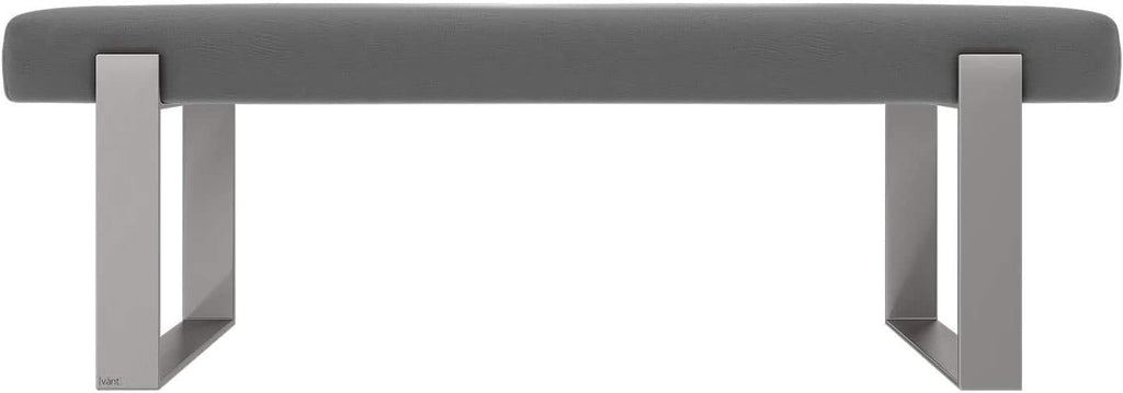 VANT Upholstered Bed Bench - Vintage Leather Light Grey - Brushed Nickel - Contemporary Modern, Bedroom Bench Seat, Hallway, or Entryway