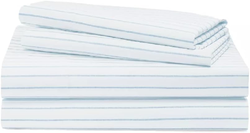 Ralph Lauren Lauren Spencer Stripe Queen 4 pc 100% Soft Cotton Sateen Sheet Set (Blue)