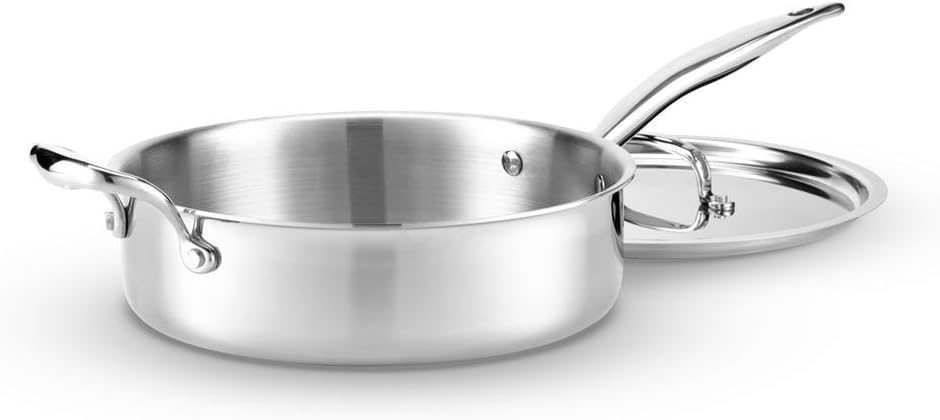 Heritage Steel 4 Quart Sauté Pan with Lid - Titanium Strengthened 316Ti Stainless Steel with 5-Ply Construction - Induction-Ready and Fully Clad, Made in USA