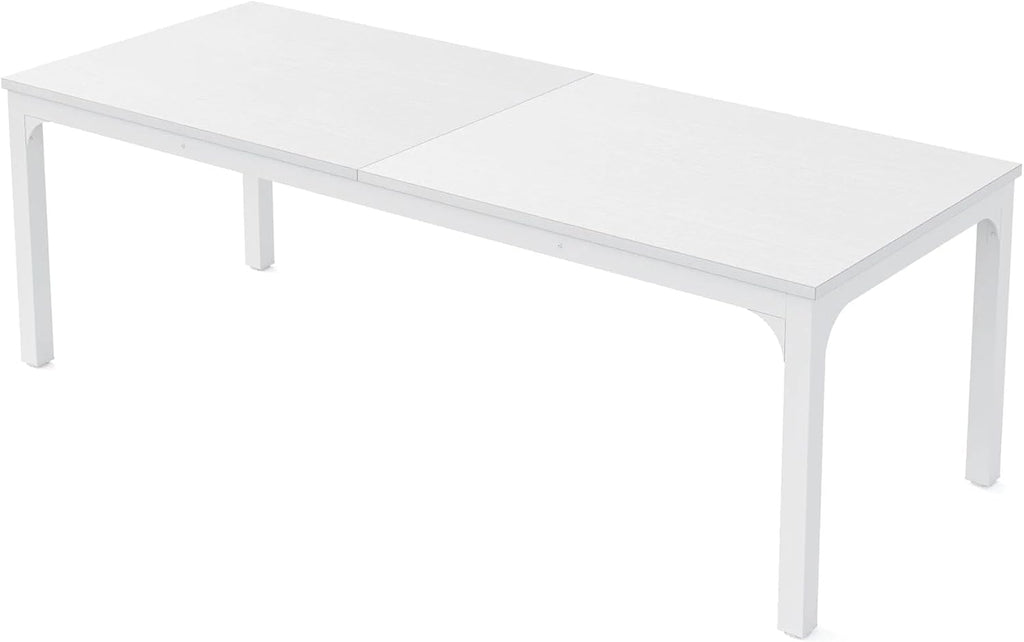 Large Dining Table, 78.7 x 27.6 Inches, Seats 6-8, Rustic Wood Top with Black Metal Frame (White)