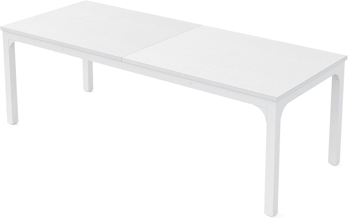 Large Dining Table, 78.7 x 27.6 Inches, Seats 6-8, Rustic Wood Top with Black Metal Frame (White)