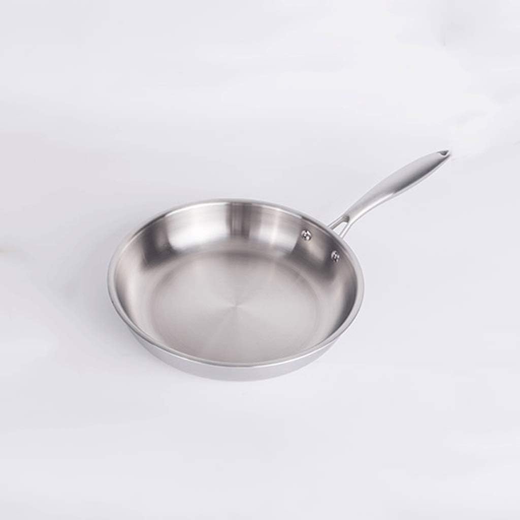 304 Stainless Steel Three Layer Steel Wok Noodle Pan Cooker Universal Flat Bottom Steak Frying Pan Uncoated(