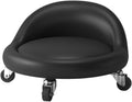 Low Roller Stool with 360° Swivel Wheels, Low-Height Short Rolling Stool Seat, PU Leather Small Mechanic Chair, Rolling Stools with Backrest for Pedicure, Garage, Shop, Library Black