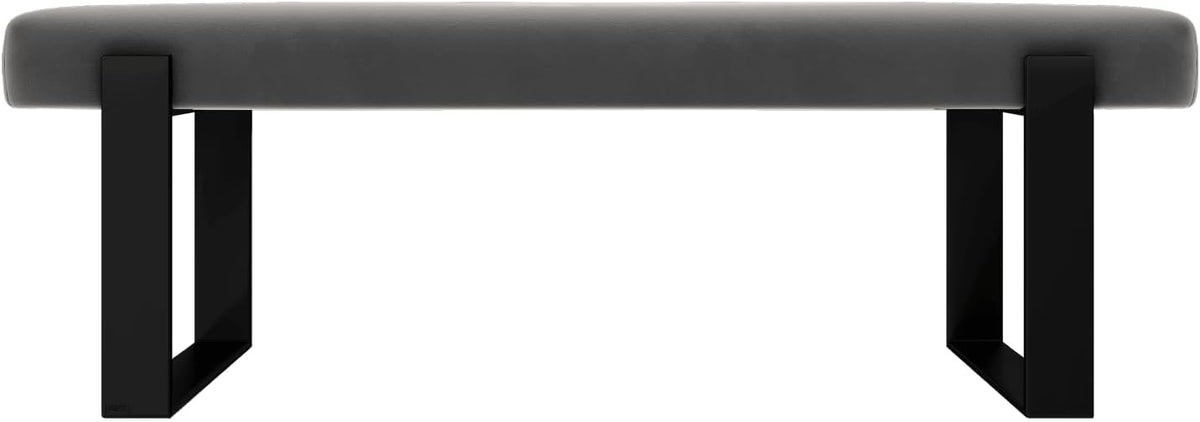 VANT Upholstered Bed Bench - Velvet Smoke Grey - Matte Black - Contemporary Modern, Bedroom Bench Seat, Hallway, or Entryway