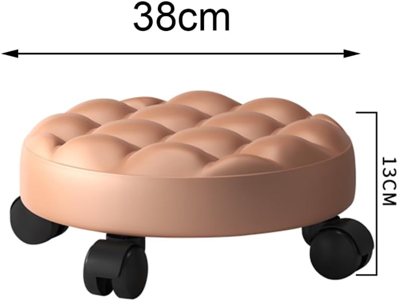 Heavy-Duty Low Roller Stool with 360° Swivel Wheels, Ottoman Footstool, Low-Height Short Rolling Stool Seat, PU Leather Small Mechanic Chair, Rolling Stools for Garage, Shop, Library red