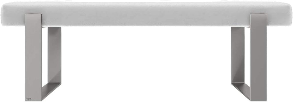 VANT Upholstered Bed Bench - Vintage Leather White Dove - Brushed Nickel - Contemporary Modern, Bedroom Bench Seat, Hallway, or Entryway