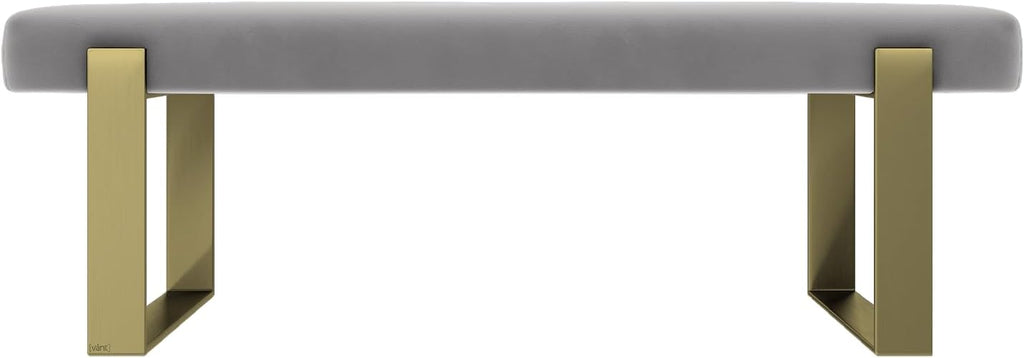 VANT Upholstered Bed Bench - Velvet Platinum Grey - Burnished Brass - Contemporary Modern, Bedroom Bench Seat, Hallway, or Entryway