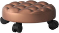 Heavy-Duty Low Roller Stool with 360° Swivel Wheels, Ottoman Footstool, Low-Height Short Rolling Stool Seat, PU Leather Small Mechanic Chair, Rolling Stools for Garage, Shop, Library Brown
