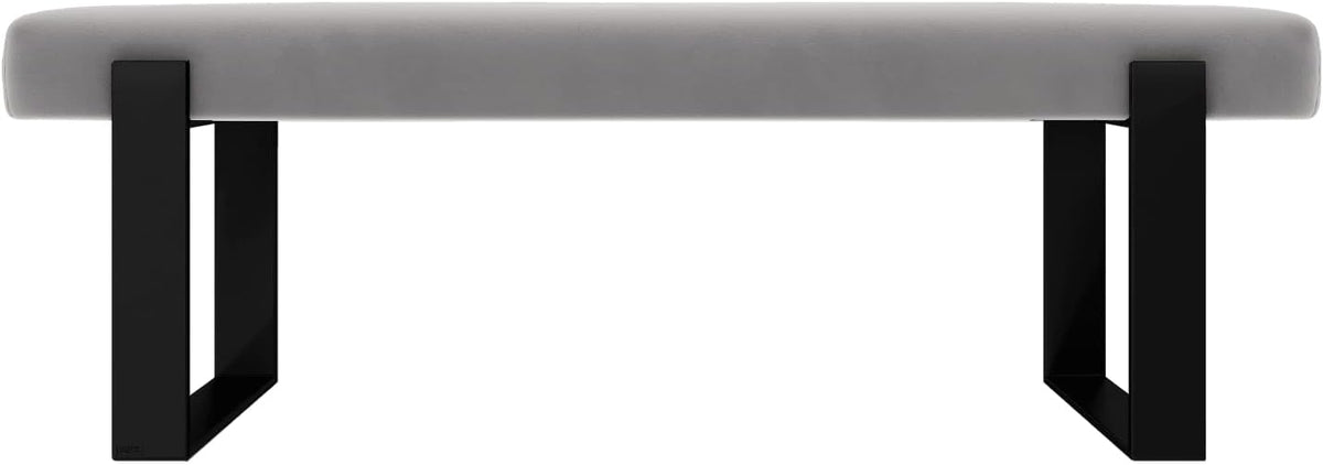 VANT Upholstered Bed Bench - Velvet Platinum Grey - Matte Black - Contemporary Modern, Bedroom Bench Seat, Hallway, or Entryway