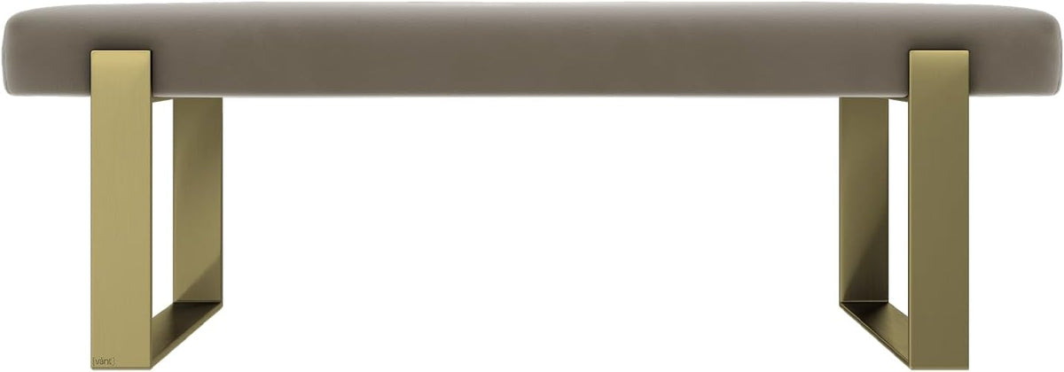 VANT Upholstered Bed Bench - Velvet Sand Storm - Burnished Brass - Contemporary Modern, Bedroom Bench Seat, Hallway, or Entryway