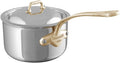 Mauviel M'Cook B 5-Ply Polished Stainless Steel Sauce Pan With Lid, And Brass Handle, 1.2-qt, Made In France