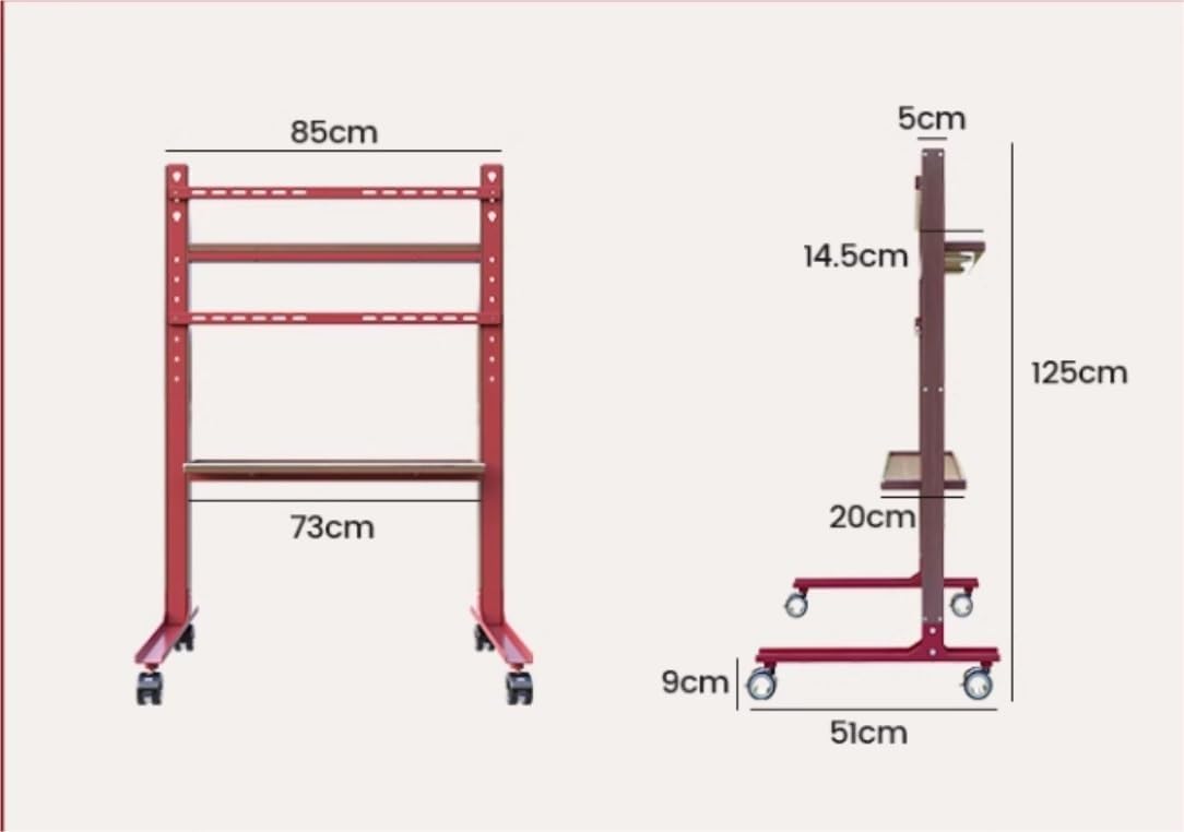 Free Standing Tv Stand Height Adjustable Rolling Mobile TV Cart with Wheels for 40 to 75 Inch LCD LED Screen TVs, TV Floor Stand with Shelf Floor Standing Tv Stand