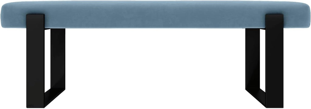 VANT Upholstered Bed Bench - Micro Suede Ocean Blue - Matte Black - Contemporary Modern, Bedroom Bench Seat, Hallway, or Entryway