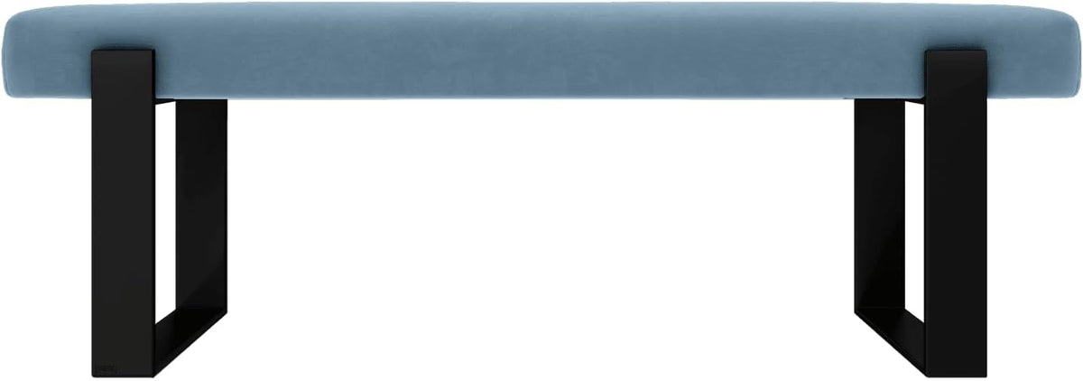 VANT Upholstered Bed Bench - Micro Suede Ocean Blue - Matte Black - Contemporary Modern, Bedroom Bench Seat, Hallway, or Entryway