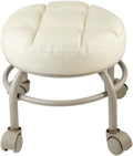 Heavy-Duty Low Roller Stool with 360° Swivel Wheels, 660-lb Load Capacity, Low-Height Short Rolling Stool Seat, PU Leather Small Mechanic Chair, Rolling Stools for Garage, Shop, Libra White