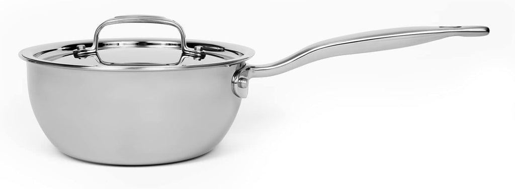 Heritage Steel 2 Quart Saucier with Lid | Made in USA | Titanium Series | 316Ti Stainless Steel Pan with Stay Cool Handle | Fully Clad with 5-Ply Construction | Induction Ready & Non Toxic