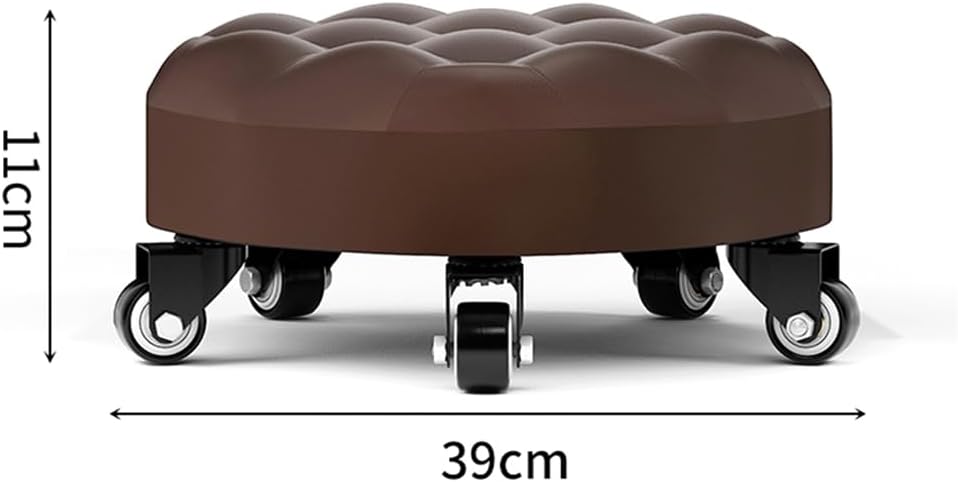 Heavy-Duty Low Roller Stool with 360° Swivel Wheels, Ottoman Footstool, Low-Height Short Rolling Stool Seat, PU Leather Small Mechanic Chair, Rolling Stools for Garage, Shop, Library red