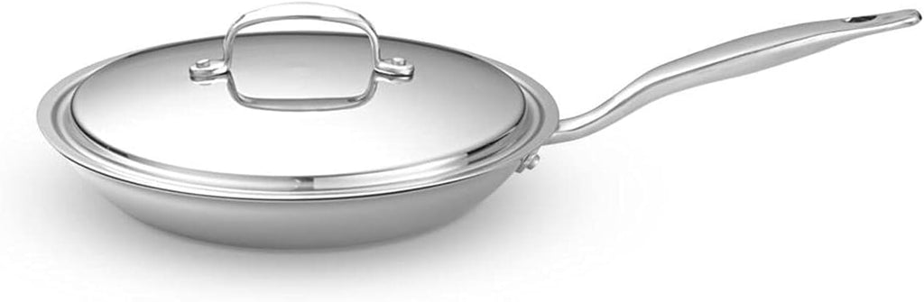 Heritage Steel 10.5 Inch Fry Pan with Lid | Made In USA | Titanium Series | 316Ti Skillet with Stay Cool Handle | Fully Clad Stainless Steel Pan with 5-Ply Construction | Induction Ready & Non Toxic