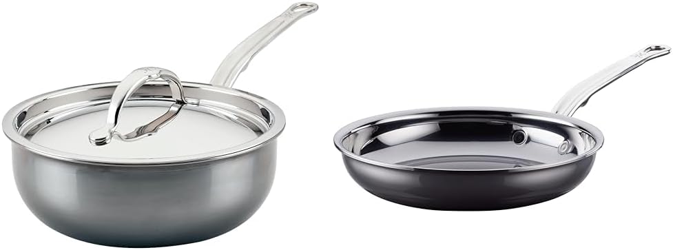 Hestan NanoBond Molecular Titanium Stainless Steel Cookware Bundle - Saucier Pan with Lid and Frying Pan