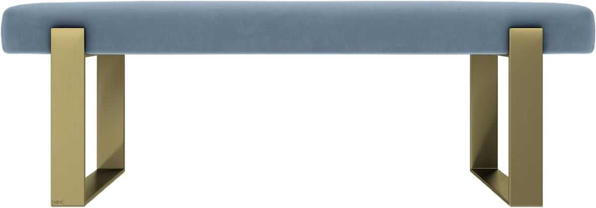 VANT Upholstered Bed Bench - Micro Suede Ocean Blue - Burnished Brass - Contemporary Modern, Bedroom Bench Seat, Hallway, or Entryway