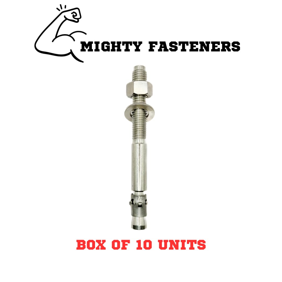 Mighty Fasteners Wedge Anchors – Heavy-Duty 304 Stainless Steel Expansion Bolts for Concrete & Masonry, Rust-Resistant & Durable - 3/4' X 7-1/2' - 10 Pack
