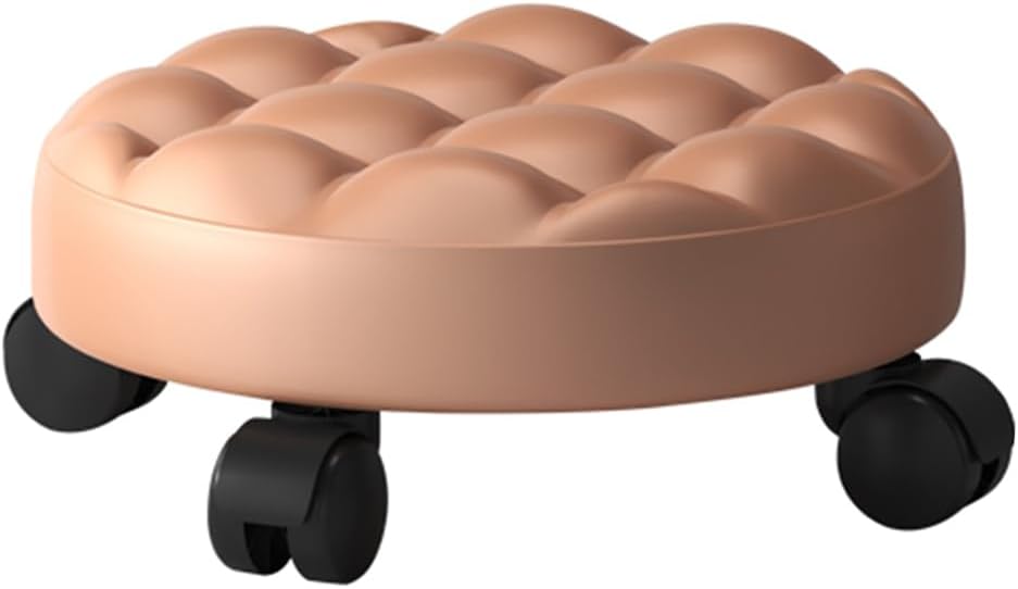 Heavy-Duty Low Roller Stool with 360° Swivel Wheels, Ottoman Footstool, Low-Height Short Rolling Stool Seat, PU Leather Small Mechanic Chair, Rolling Stools for Garage, Shop, Library Gold