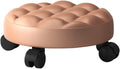 Heavy-Duty Low Roller Stool with 360° Swivel Wheels, Ottoman Footstool, Low-Height Short Rolling Stool Seat, PU Leather Small Mechanic Chair, Rolling Stools for Garage, Shop, Library Gold