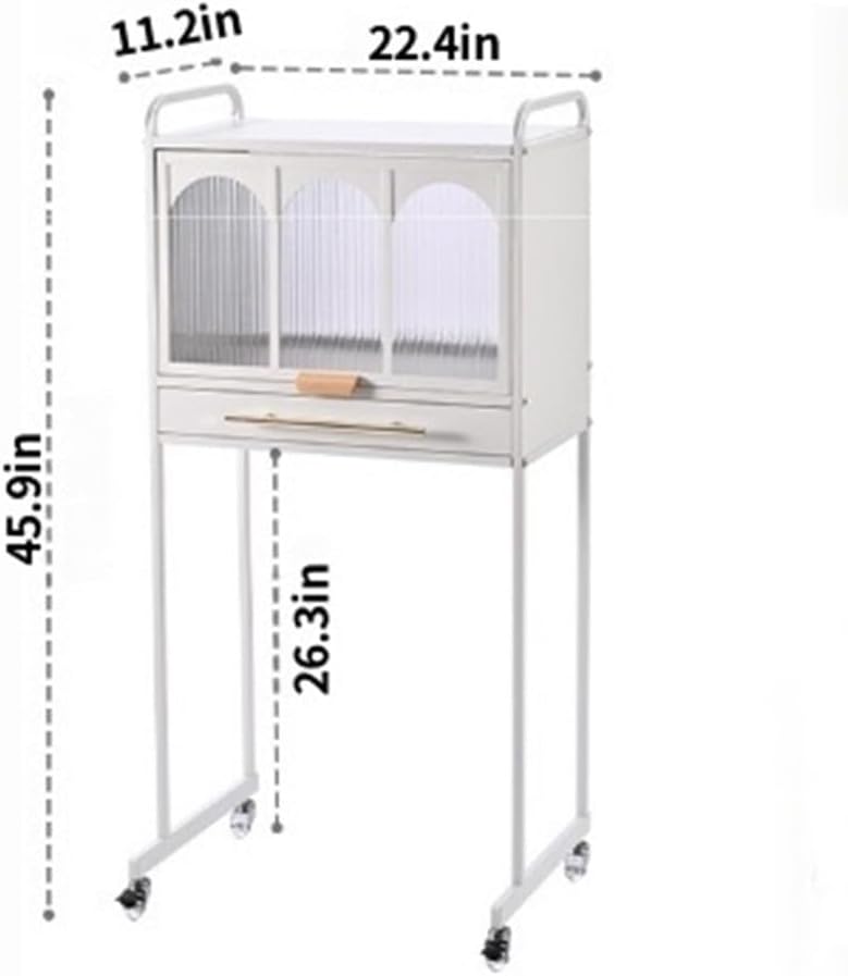 Metal Storage Cabinet with Drawers and Wheels Robot Vacuum Stand with Open Base - Tall Narrow Cabinet for Living Room Kitchen Long Lasting
