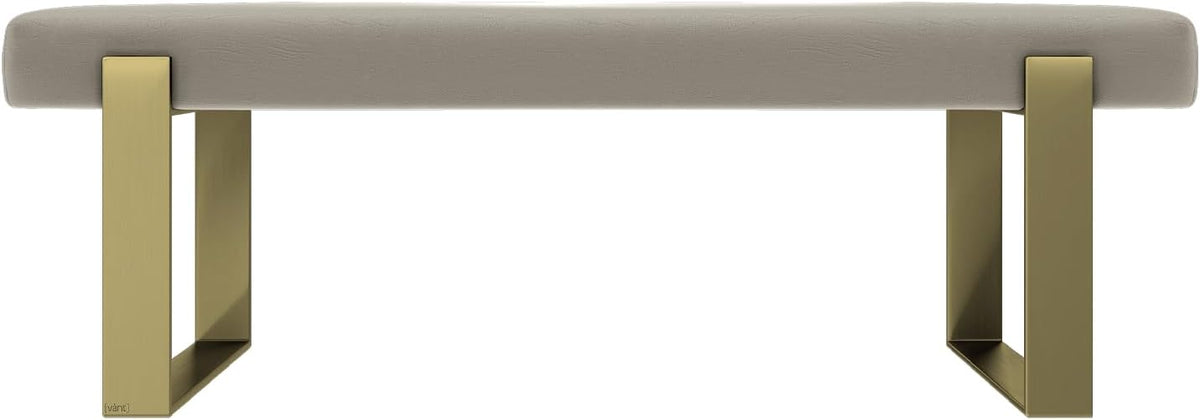 VANT Upholstered Bed Bench - Vintage Leather Dusty Taupe - Burnished Brass - Contemporary Modern, Bedroom Bench Seat, Hallway, or Entryway