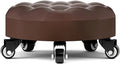 Heavy-Duty Low Roller Stool with 360° Swivel Wheels, Ottoman Footstool, Low-Height Short Rolling Stool Seat, PU Leather Small Mechanic Chair, Rolling Stools for Garage, Shop, Library Brown