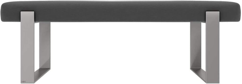 VANT Upholstered Bed Bench - Vintage Leather Grey Pewter - Brushed Nickel - Contemporary Modern, Bedroom Bench Seat, Hallway, or Entryway