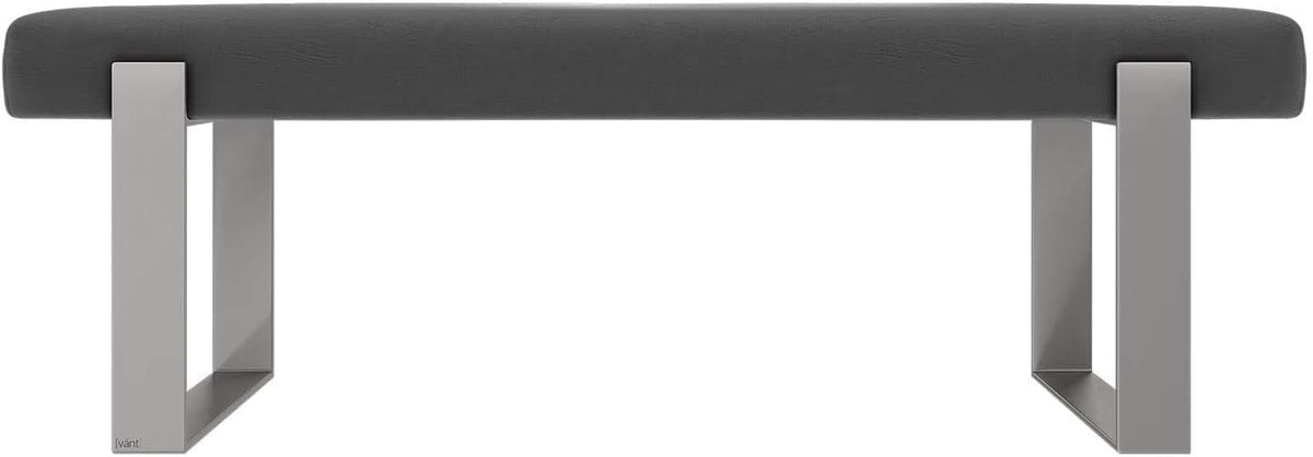 VANT Upholstered Bed Bench - Vintage Leather Grey Pewter - Brushed Nickel - Contemporary Modern, Bedroom Bench Seat, Hallway, or Entryway