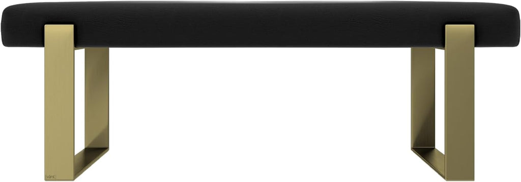 VANT Upholstered Bed Bench - Vintage Leather Jet Black - Burnished Brass - Contemporary Modern, Bedroom Bench Seat, Hallway, or Entryway