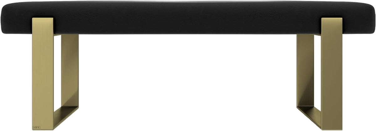 VANT Upholstered Bed Bench - Vintage Leather Jet Black - Burnished Brass - Contemporary Modern, Bedroom Bench Seat, Hallway, or Entryway