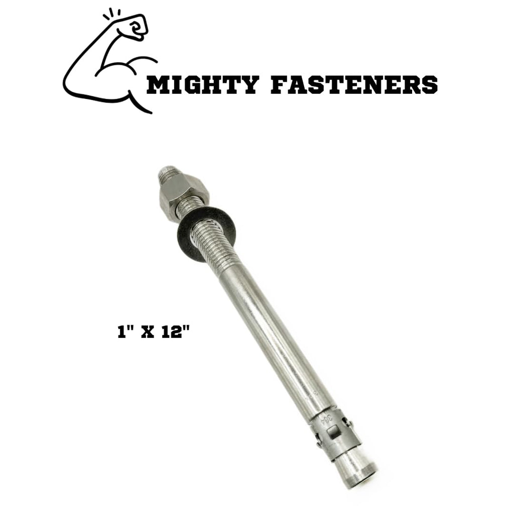Mighty Fasteners Wedge Anchors – Heavy-Duty 304 Stainless Steel Expansion Bolts for Concrete & Masonry, Rust-Resistant & Durable - 1' X 12' - 5 Pack