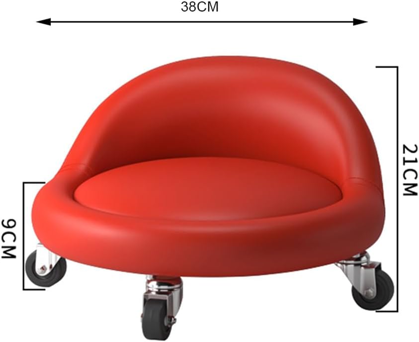 Low Roller Stool with 360° Swivel Wheels, Low-Height Short Rolling Stool Seat, PU Leather Small Mechanic Chair, Rolling Stools with Backrest for Pedicure, Garage, Shop, Library Black