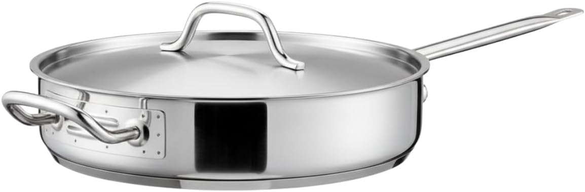 TrueCraftware- 7 Qt. Stainless Steel Sauté Pan with Lid and Welded Hollow Handle - Chef Cooking Pan Egg Pan Fry Omelet Sauté Pans Cookware NSF Certified