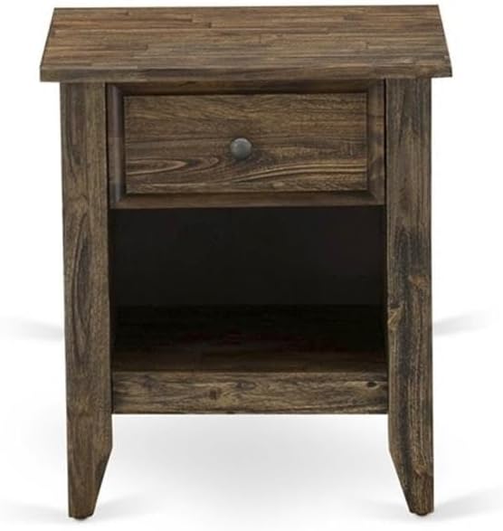 East West Furniture NL14K-1GA07 2 Piece Bedroom Set - King Size Button Tufted Bed - Brown Taupe Velvet Fabric Upholstered Headboard and a Distressed Jacobean Finish Nightstand