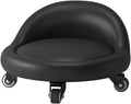Low Roller Stool with 360° Swivel Wheels, Low-Height Short Rolling Stool Seat, PU Leather Small Mechanic Chair, Rolling Stools with Backrest for Pedicure, Garage, Shop, Library Black