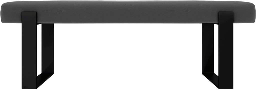 VANT Upholstered Bed Bench - Vintage Leather Grey Pewter - Matte Black - Contemporary Modern, Bedroom Bench Seat, Hallway, or Entryway