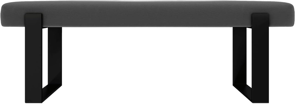 VANT Upholstered Bed Bench - Vintage Leather Grey Pewter - Matte Black - Contemporary Modern, Bedroom Bench Seat, Hallway, or Entryway