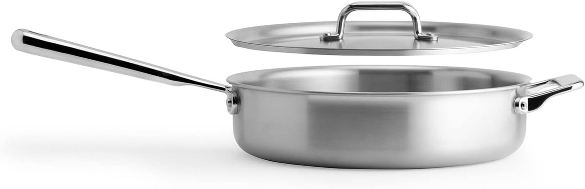 Misen 5-Ply Stainless Steel Cookware Set - Versatile, Dishwasher Safe - 5-Piece Set - 10' Skillet, 3 QT Saute Pan + Lid, 3 QT Saucier + Lid